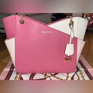 NWT Michael Kors Jet Set Large Leather Tote Bag Rosewood